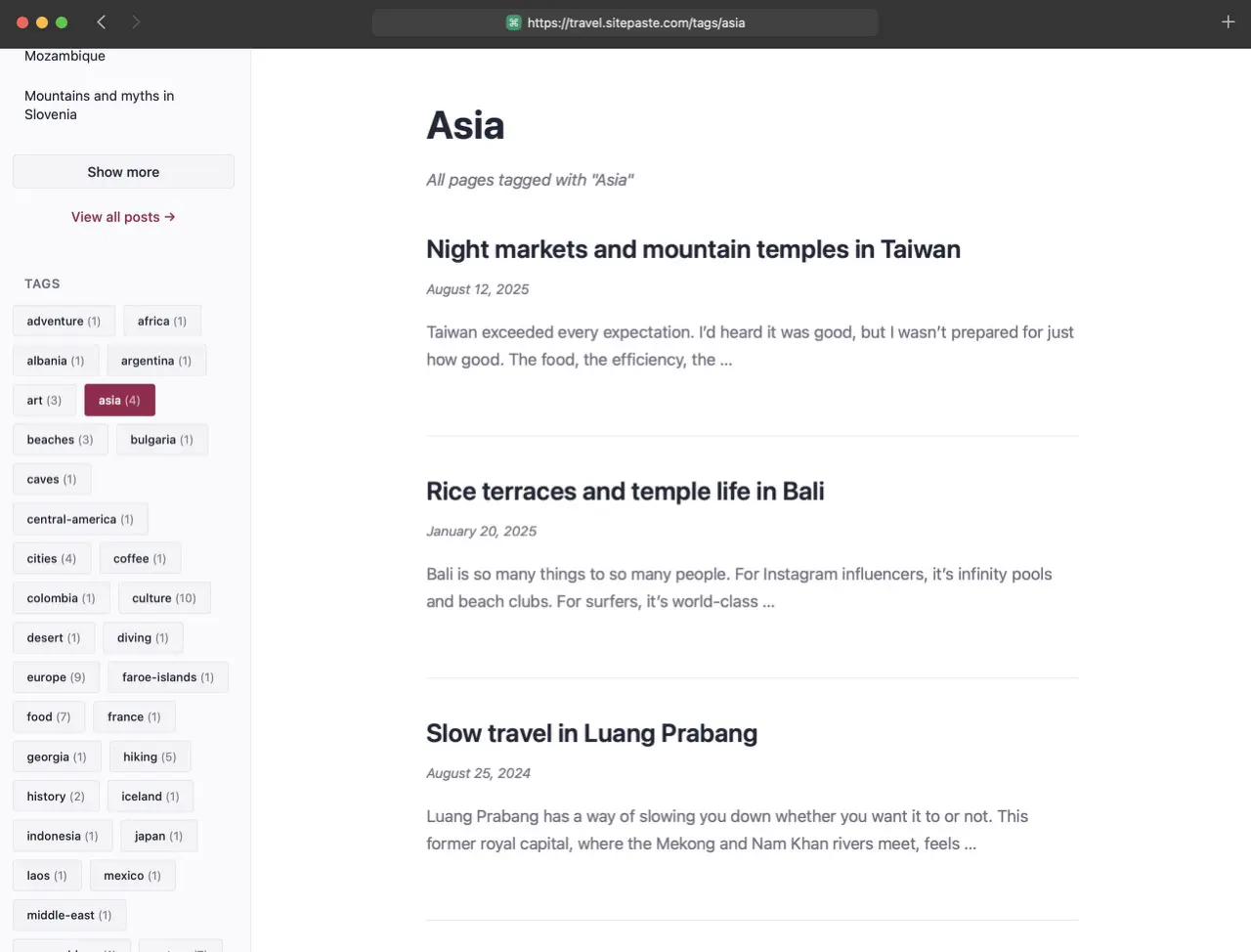 Wander - travel blog example