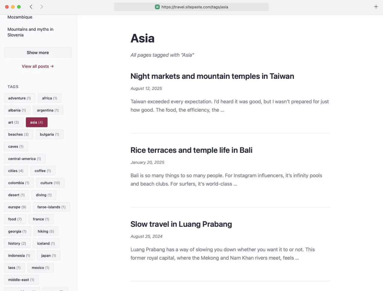 Wander - travel blog example